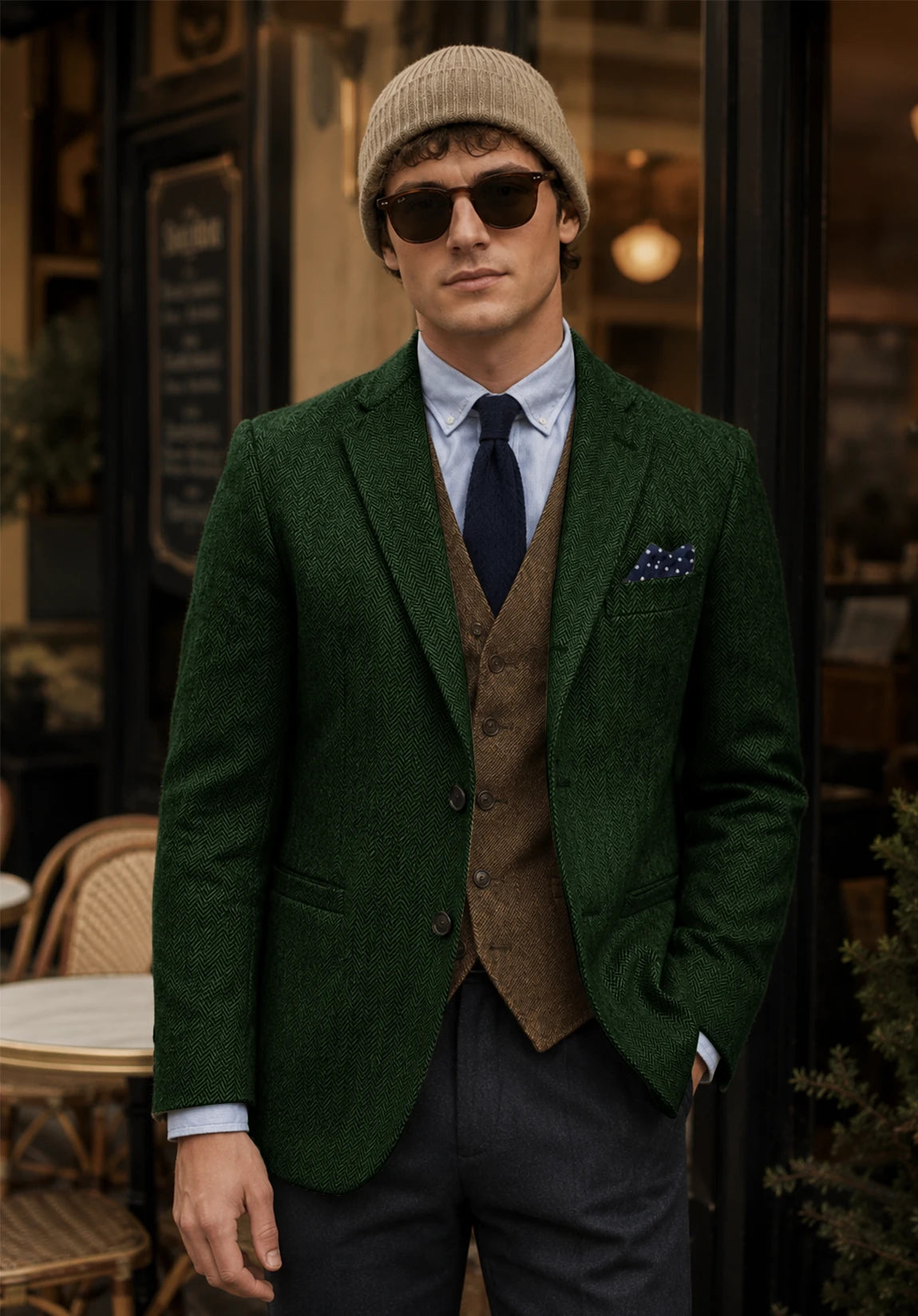 Men's dark green herringbone jacket