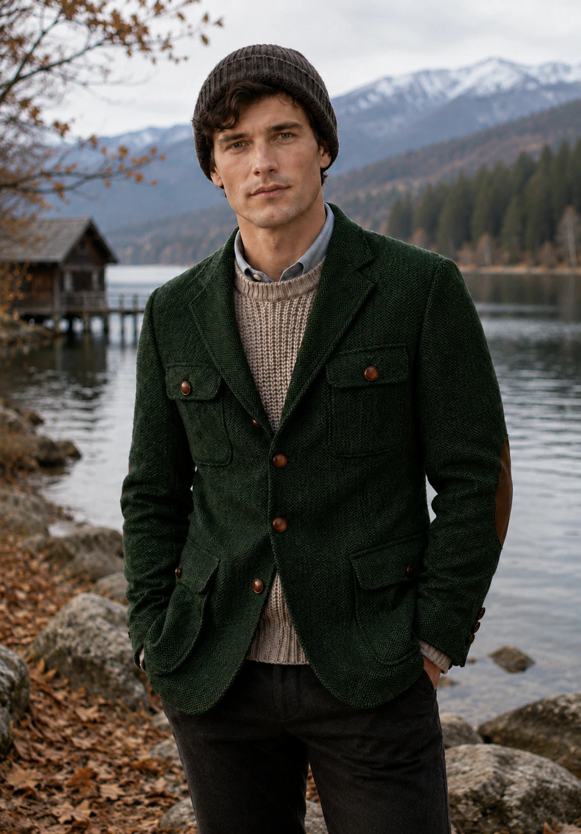 Men's dark green herringbone jacket