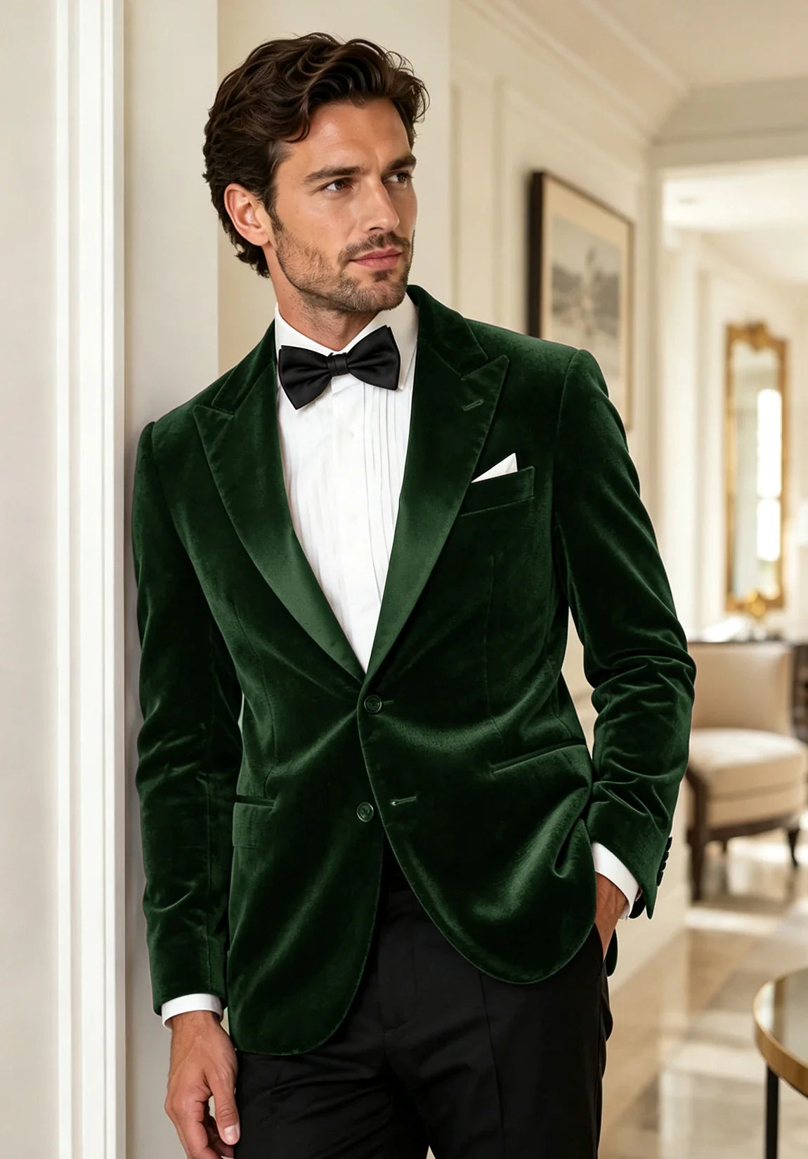 Men's dark green velvet jacket