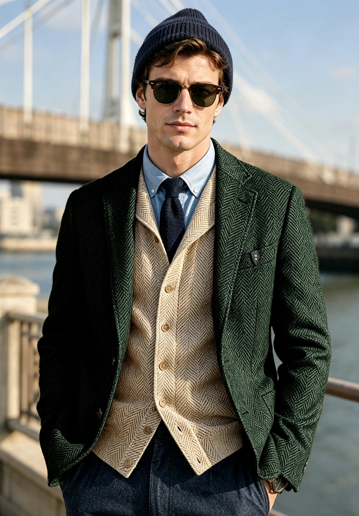 Men's dark green herringbone jacket