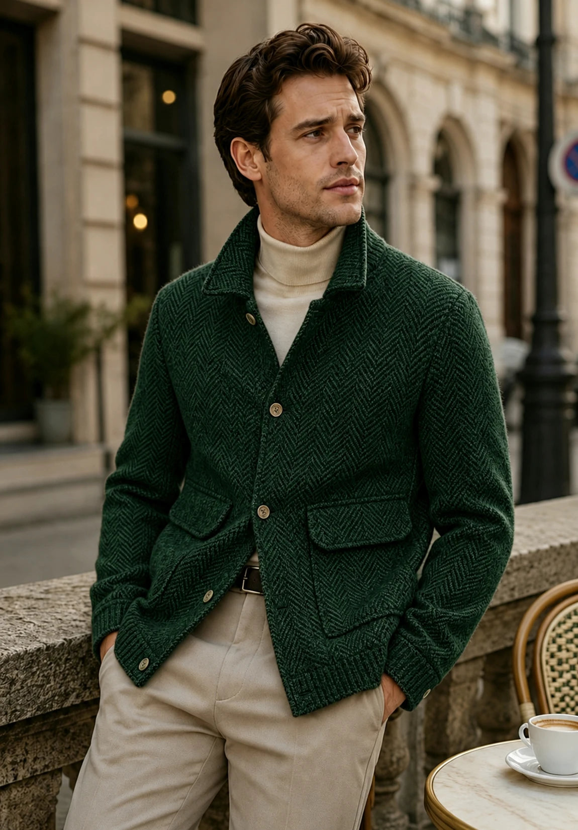 Men's dark green herringbone jacket