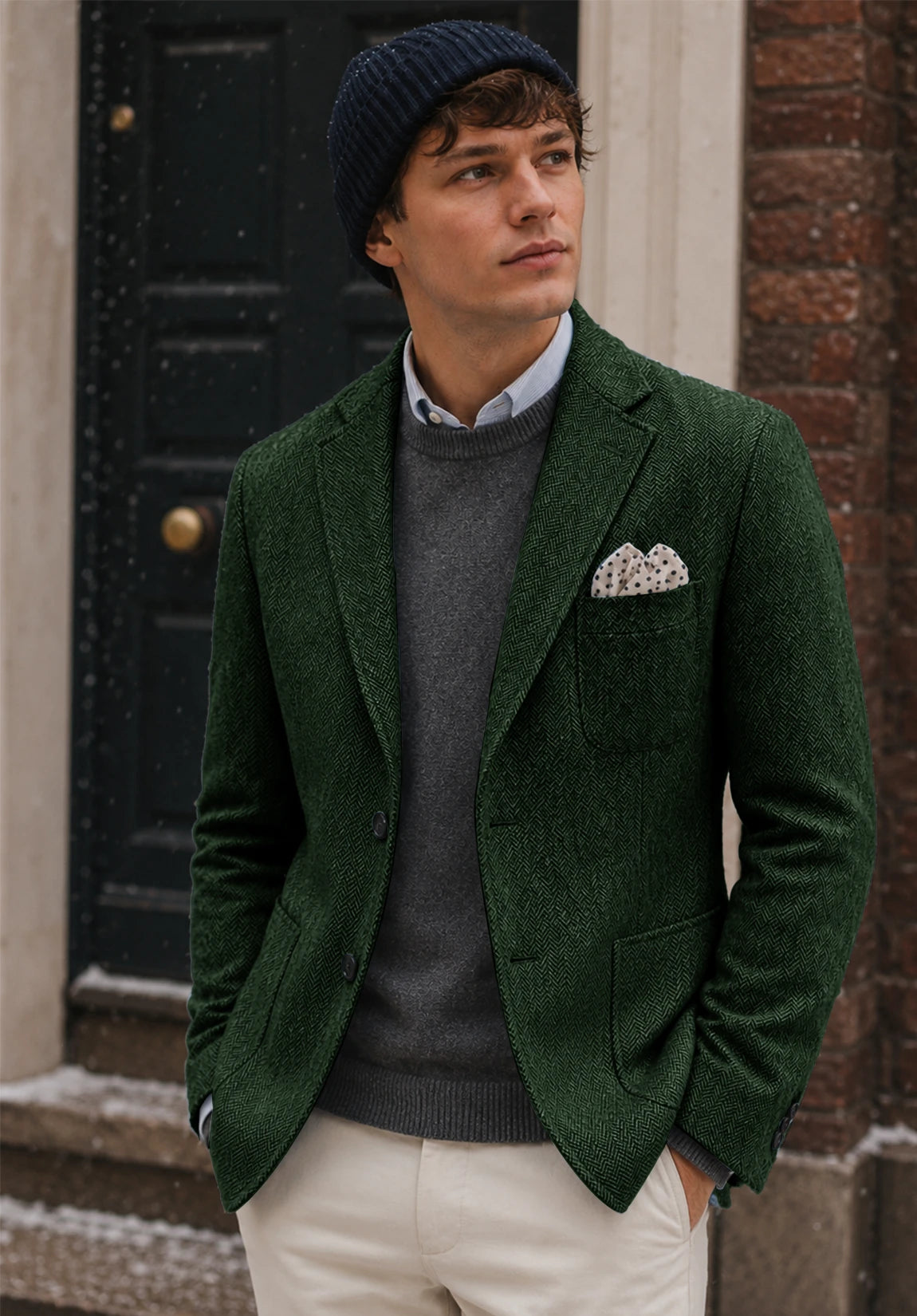 Men's dark green herringbone jacket