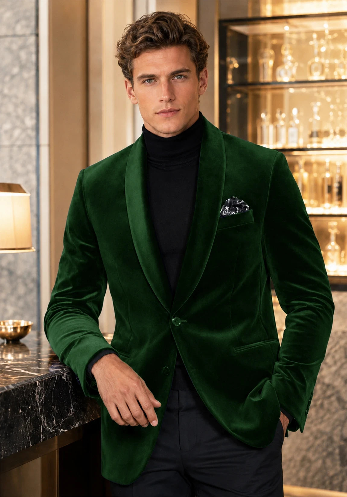 Men's dark green velvet jacket