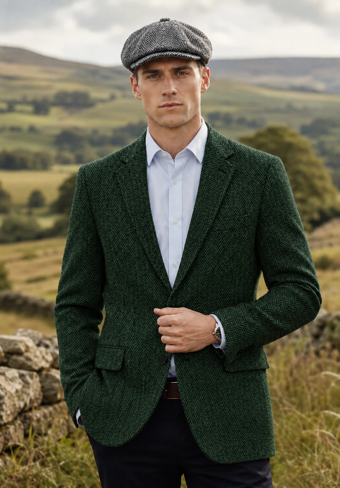 Men's dark green herringbone jacket