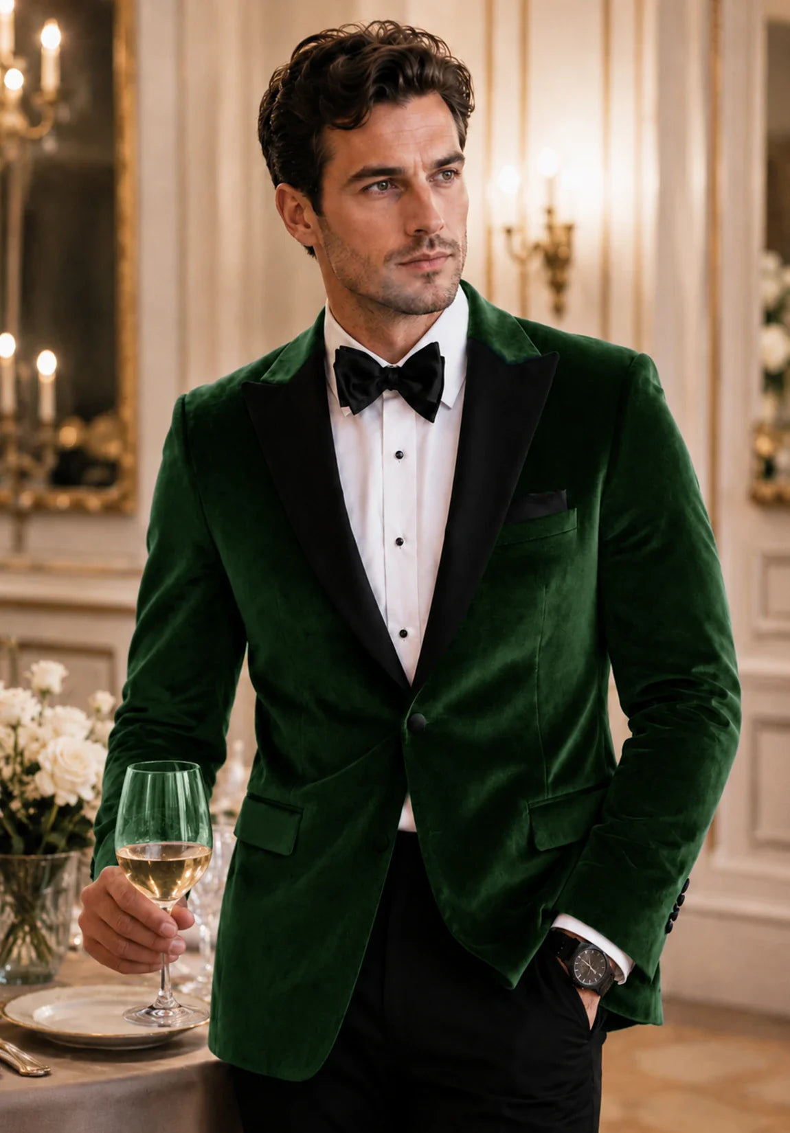 Men's dark green velvet jacket