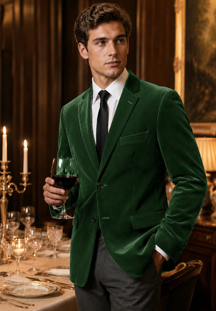 Men's dark green velvet jacket