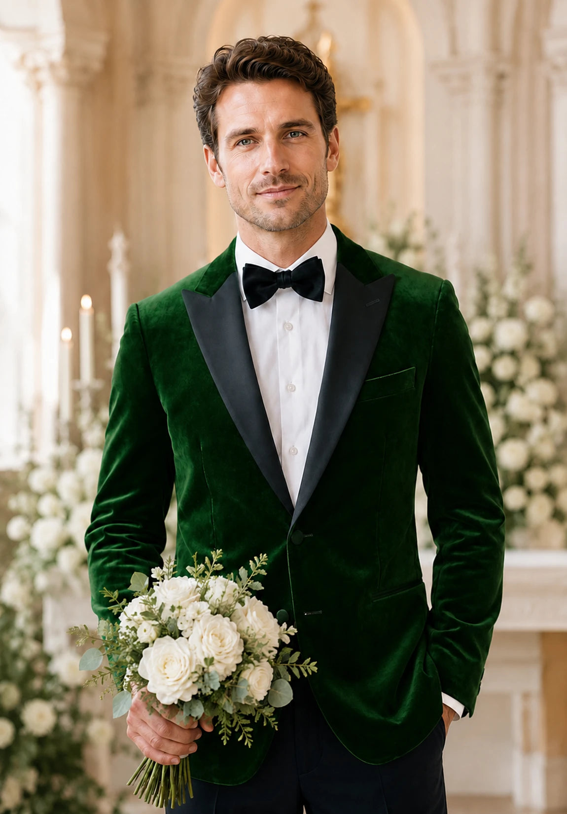 Men's dark green velvet jacket