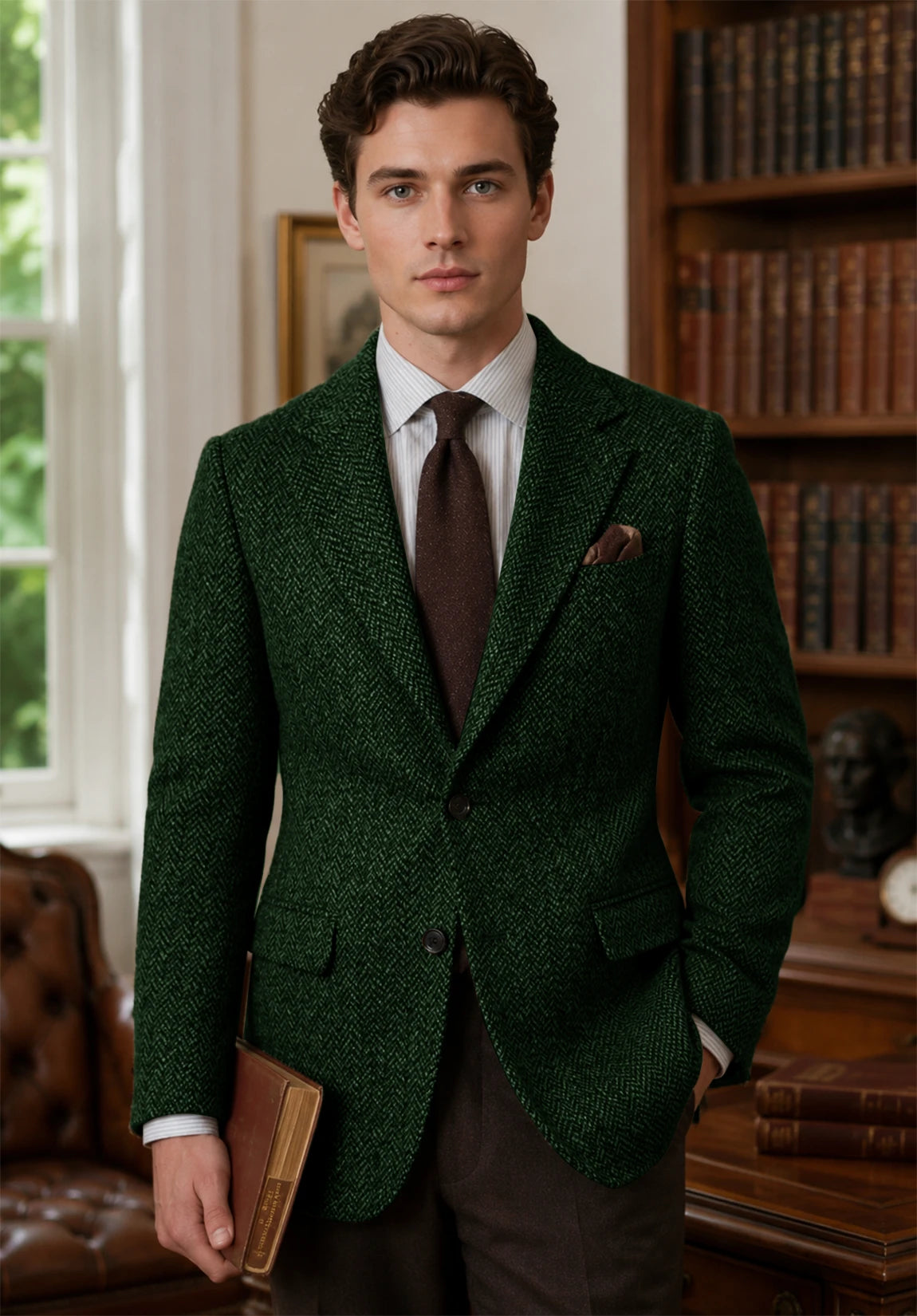 Men's dark green herringbone jacket