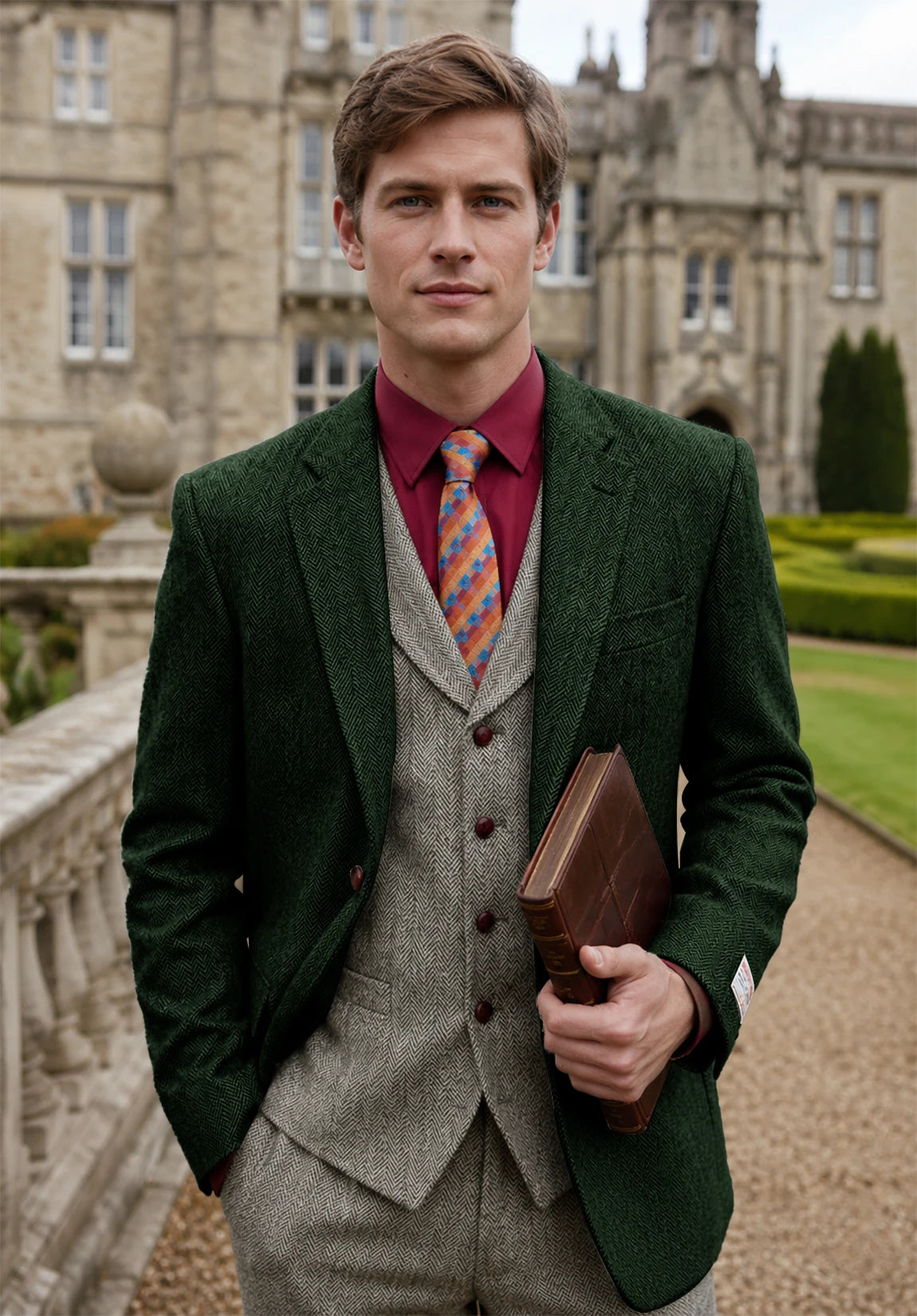 Men's dark green herringbone jacket