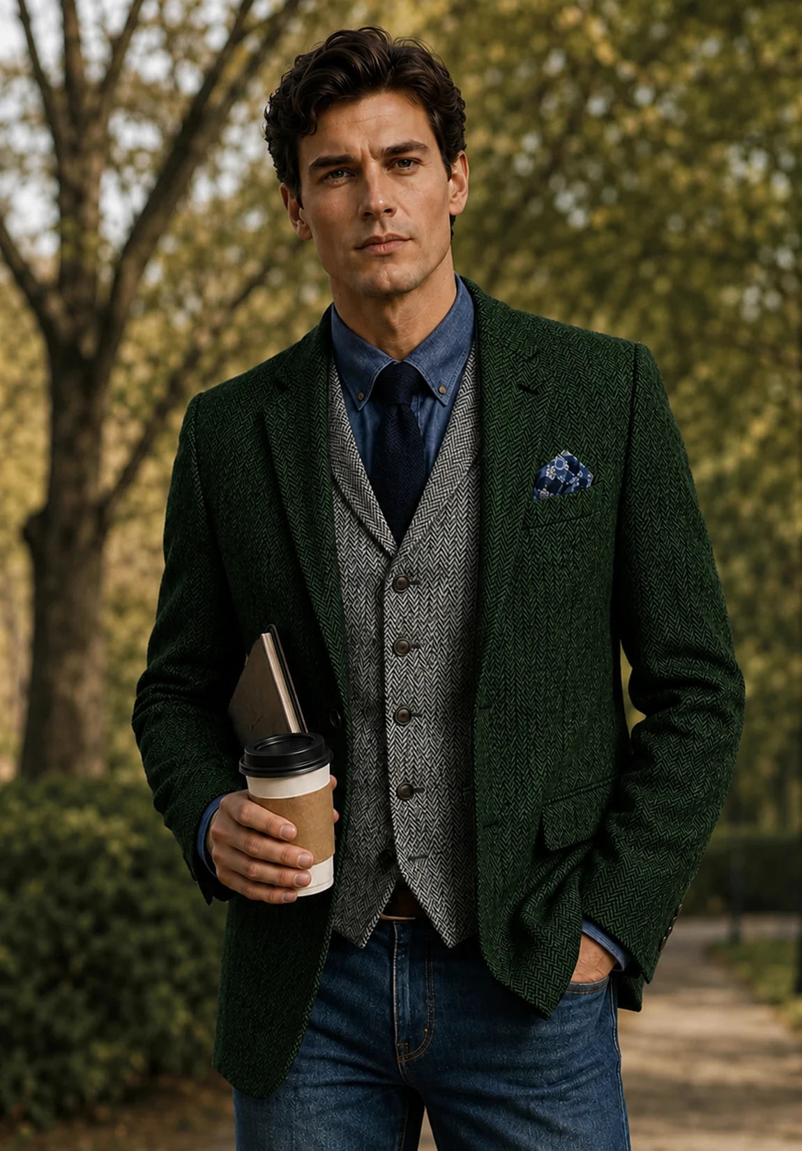 Men's dark green herringbone jacket
