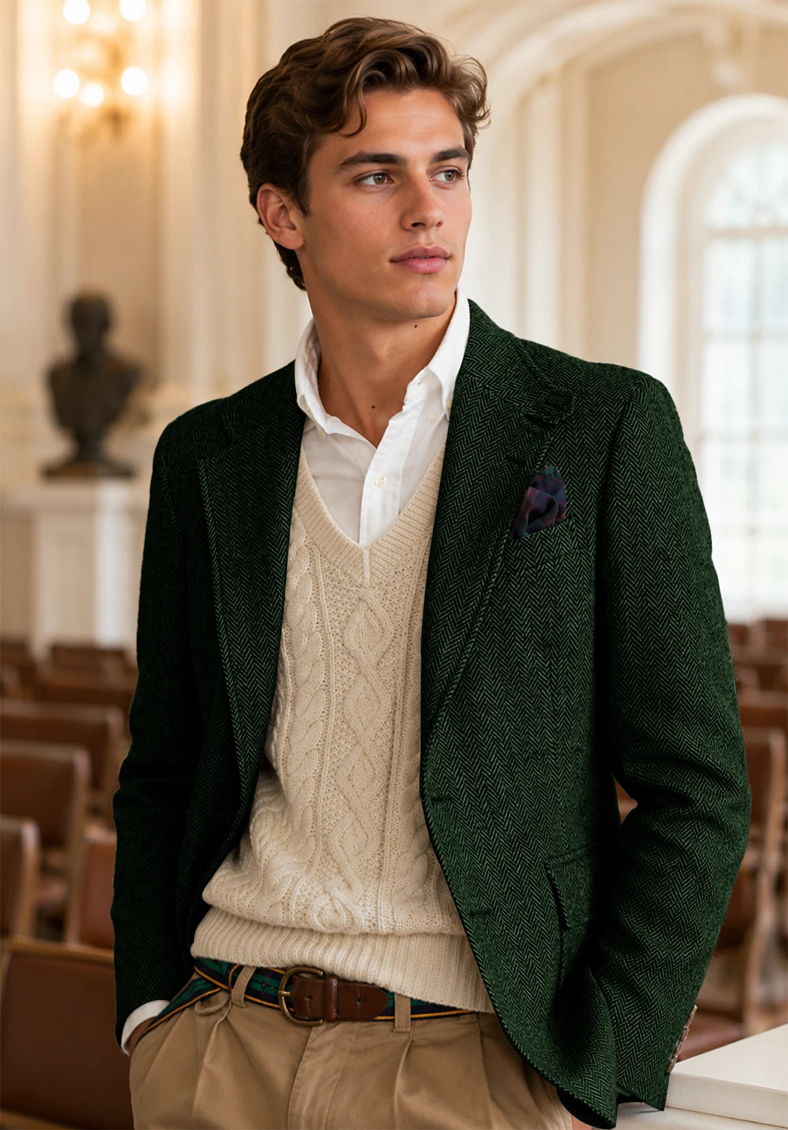 Men's dark green herringbone jacket