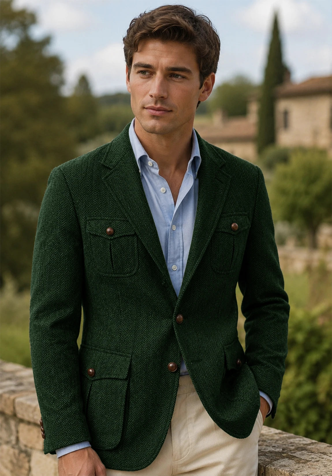 Men's dark green herringbone jacket