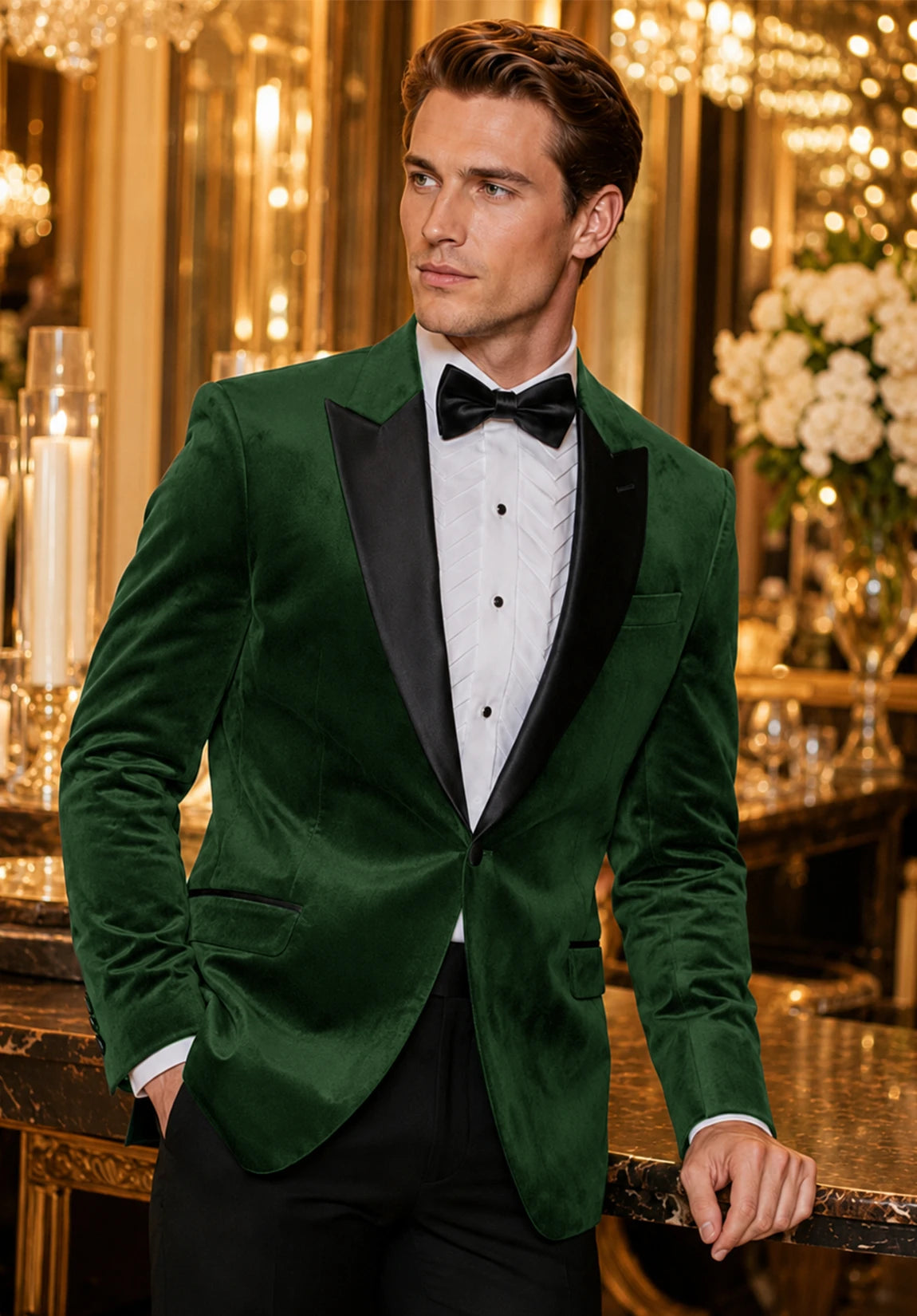 Men's dark green velvet jacket