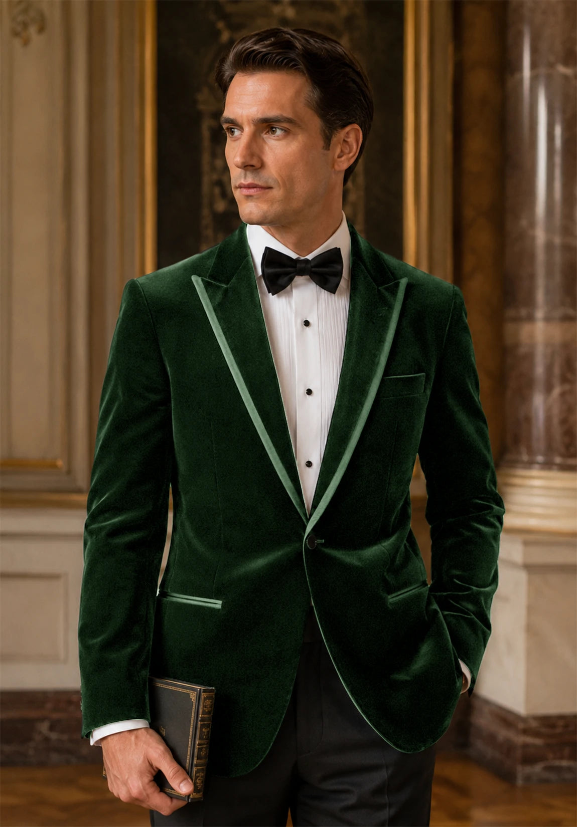 Men's dark green velvet jacket