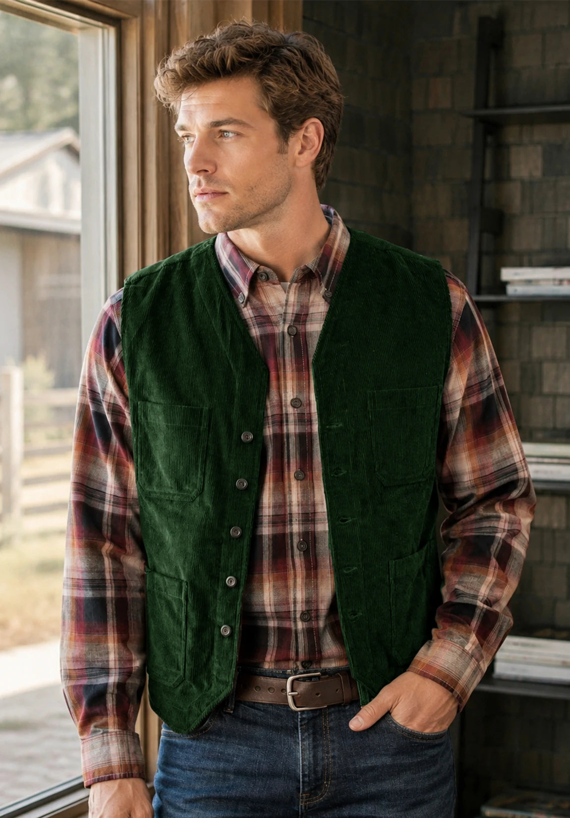 Men's dark green vest