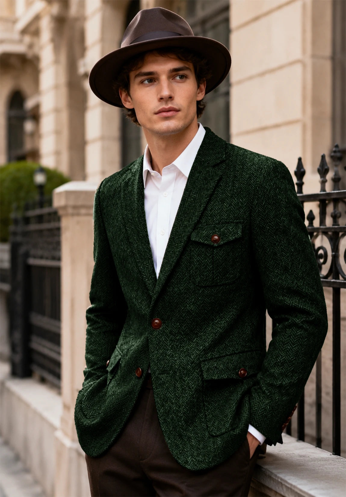 Men's dark green herringbone jacket