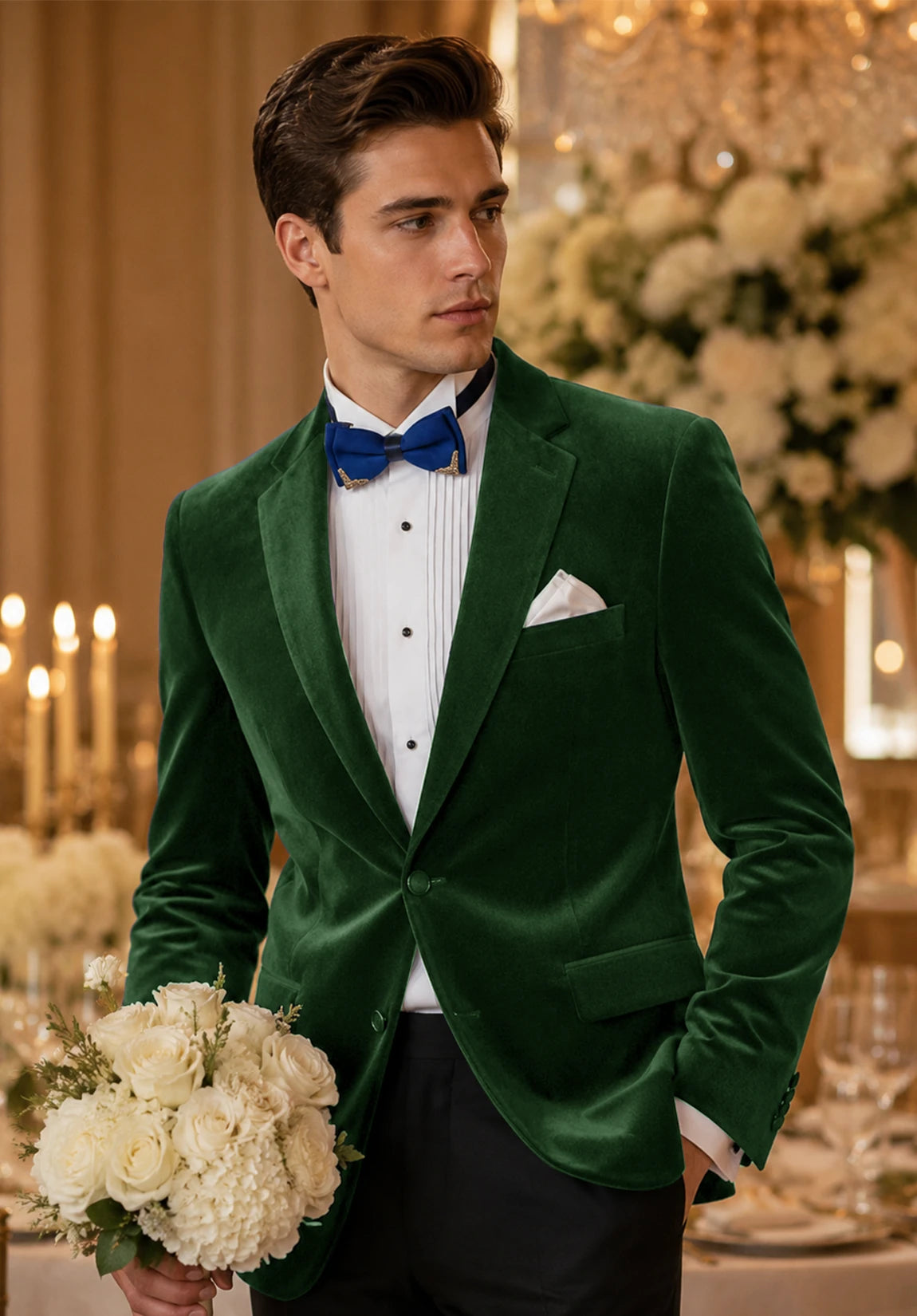 Men's dark green velvet jacket