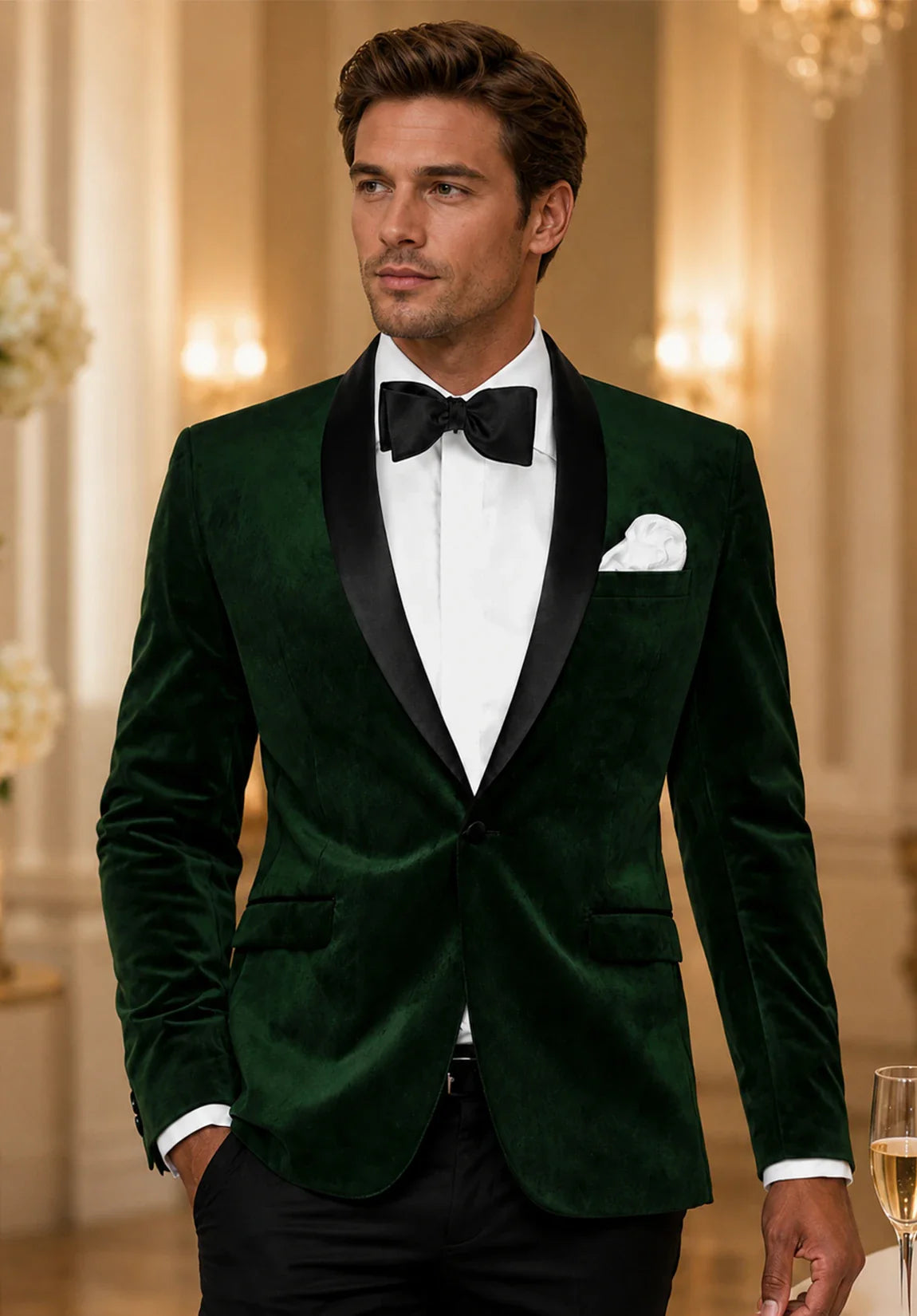 Men's dark green velvet jacket