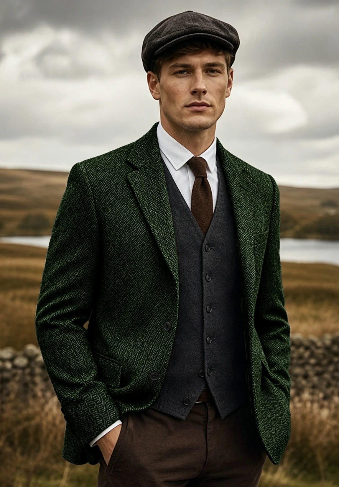 Men's dark green herringbone jacket