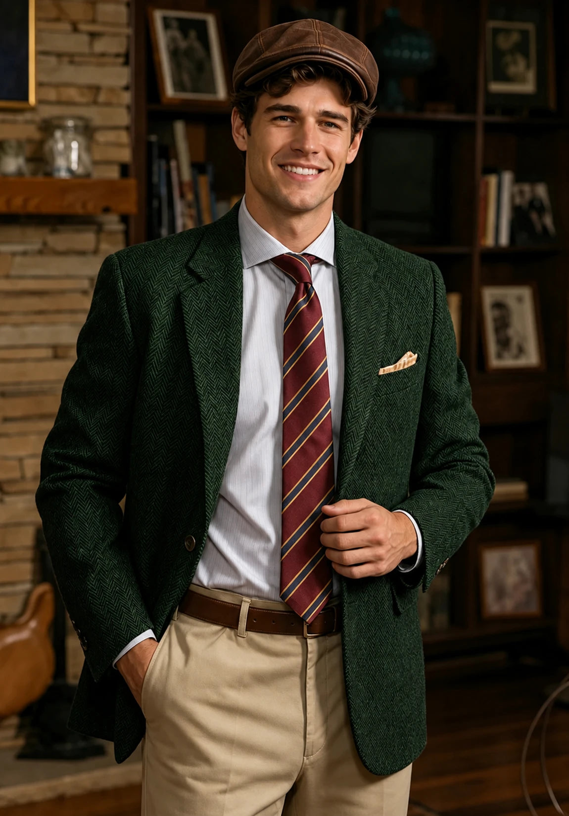 Men's dark green herringbone jacket
