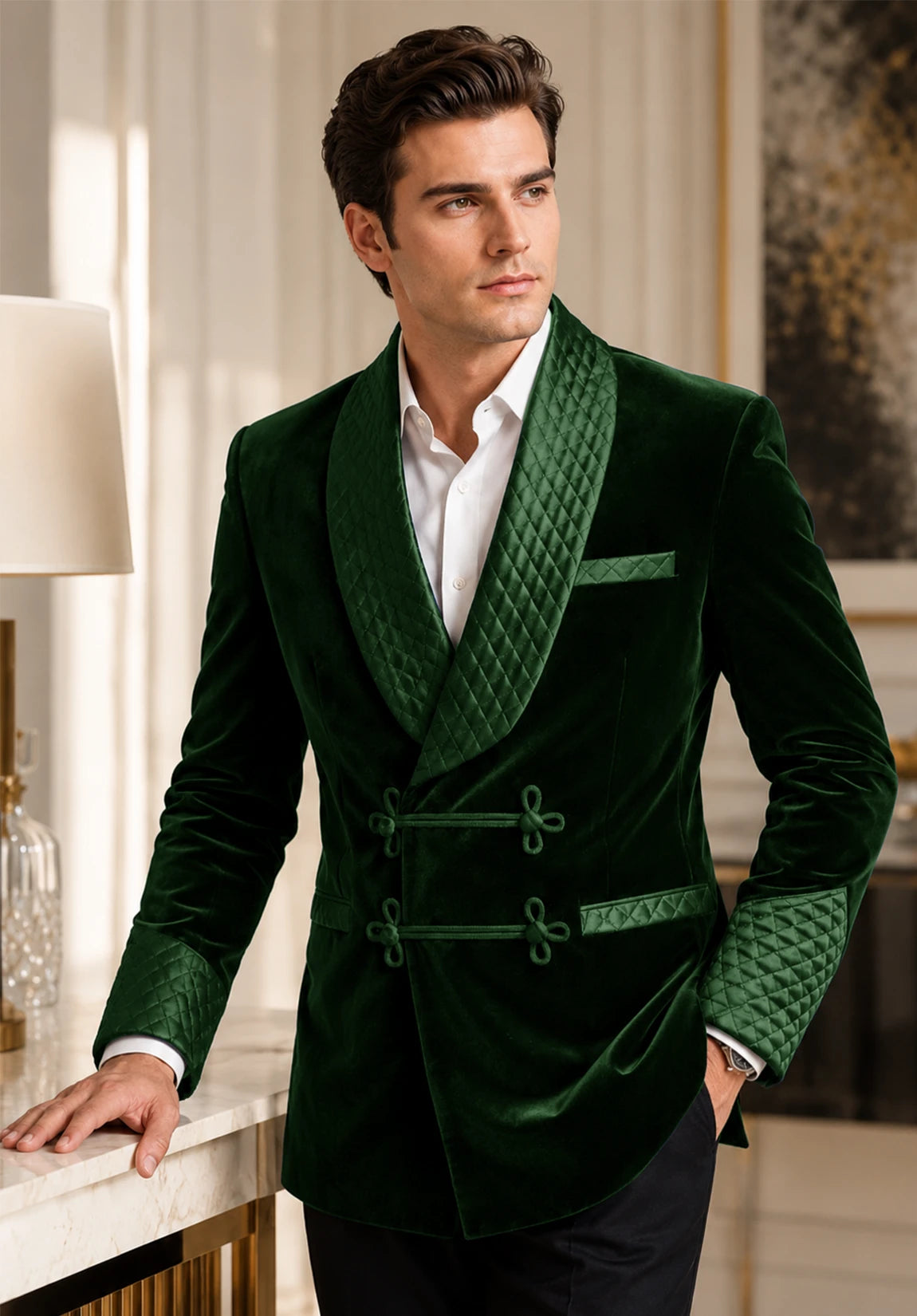 Men's dark green velvet jacket