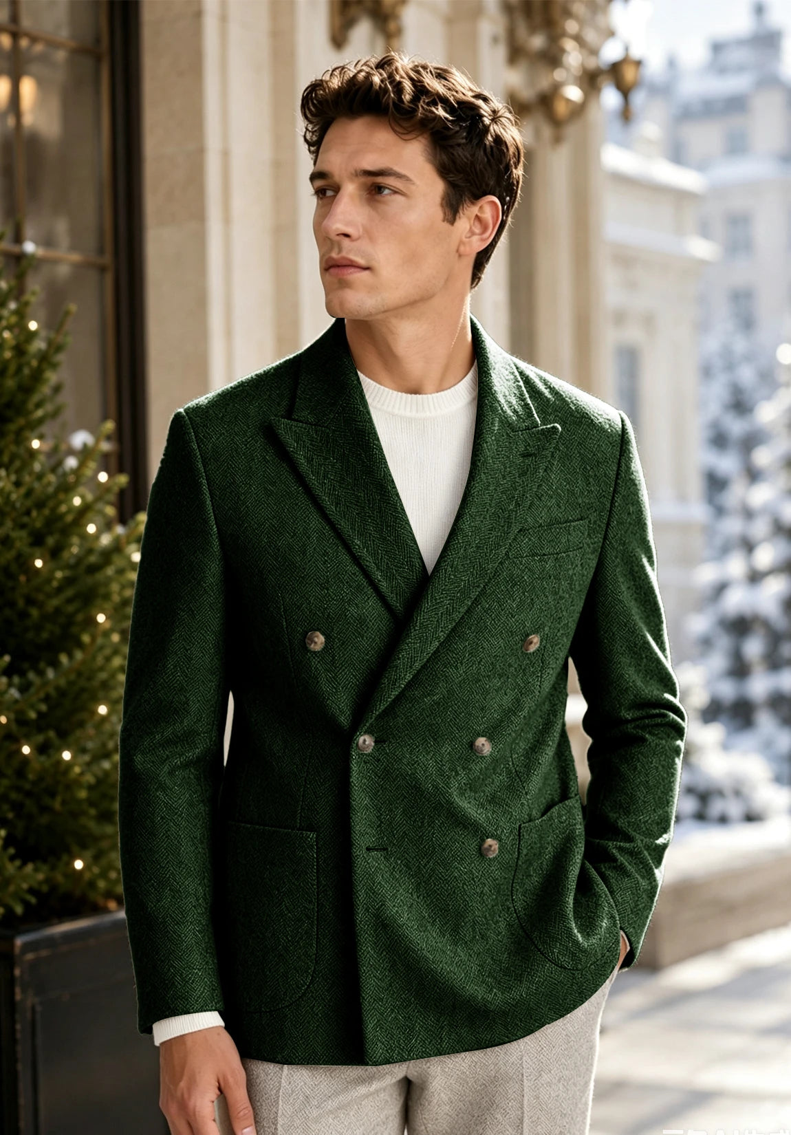 Men's dark green herringbone jacket