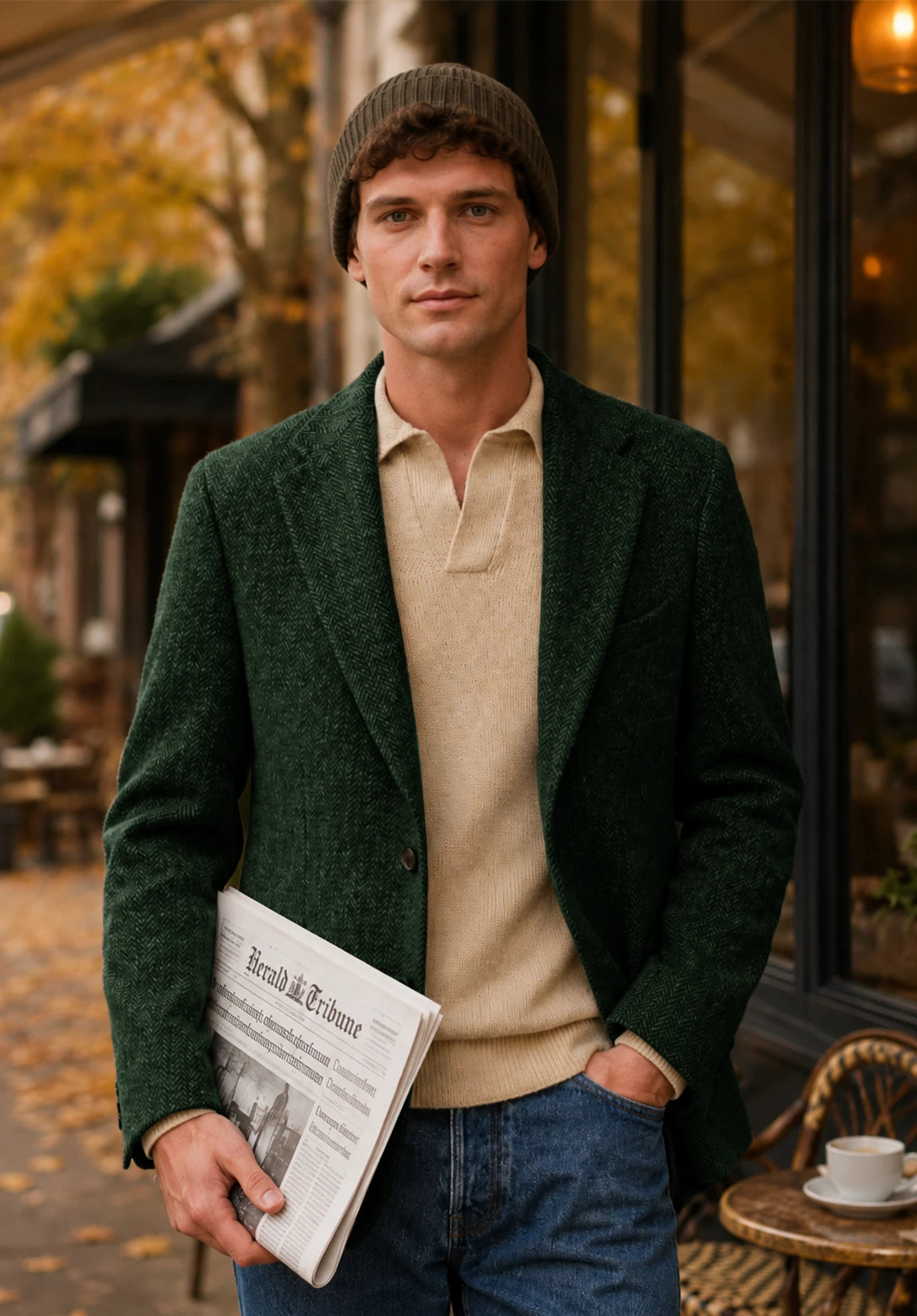 Men's dark green herringbone jacket