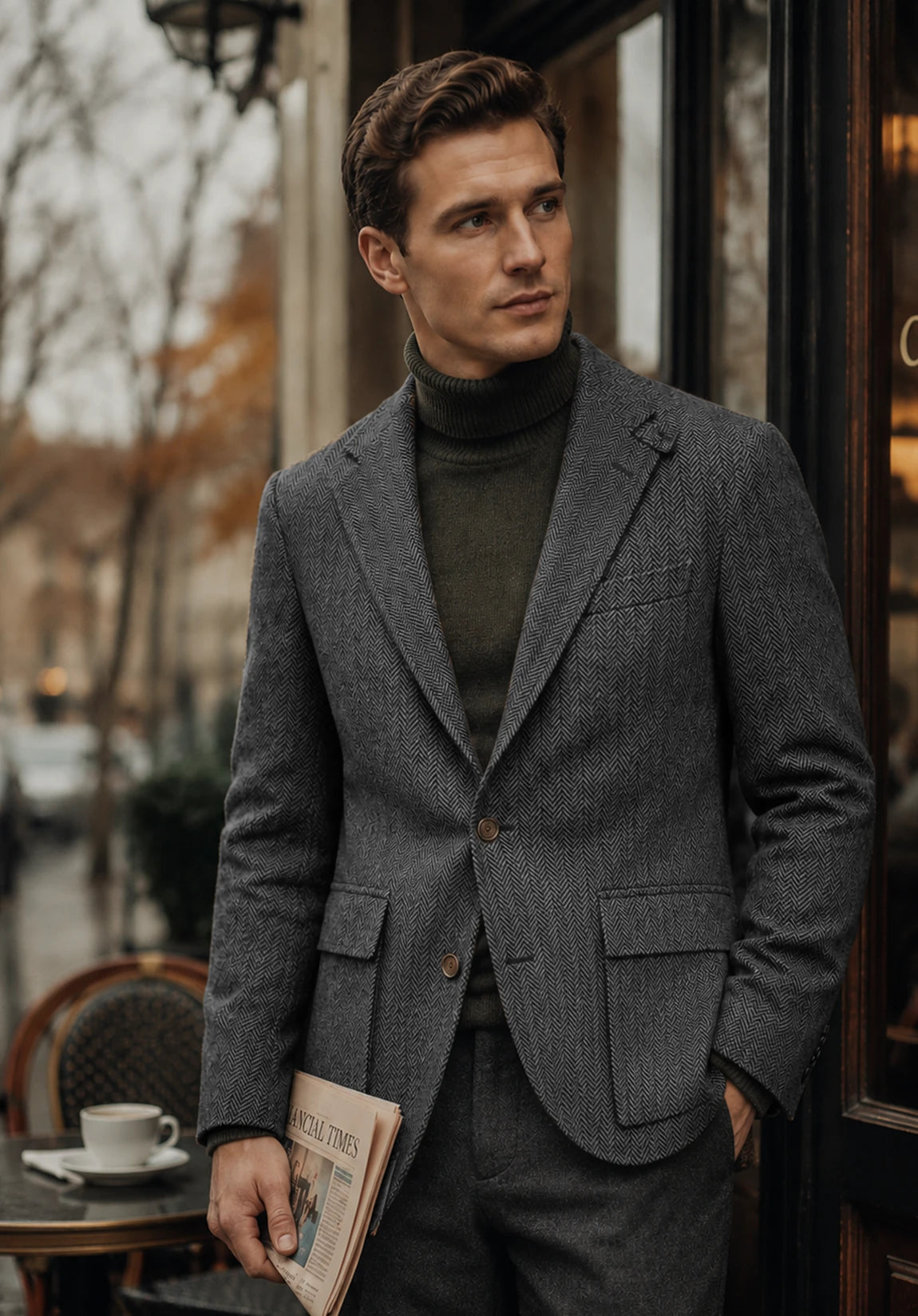 Men's dark gray herringbone jacket