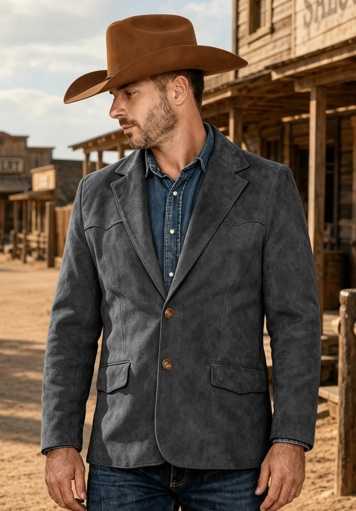 Men's dark gray suede jacket