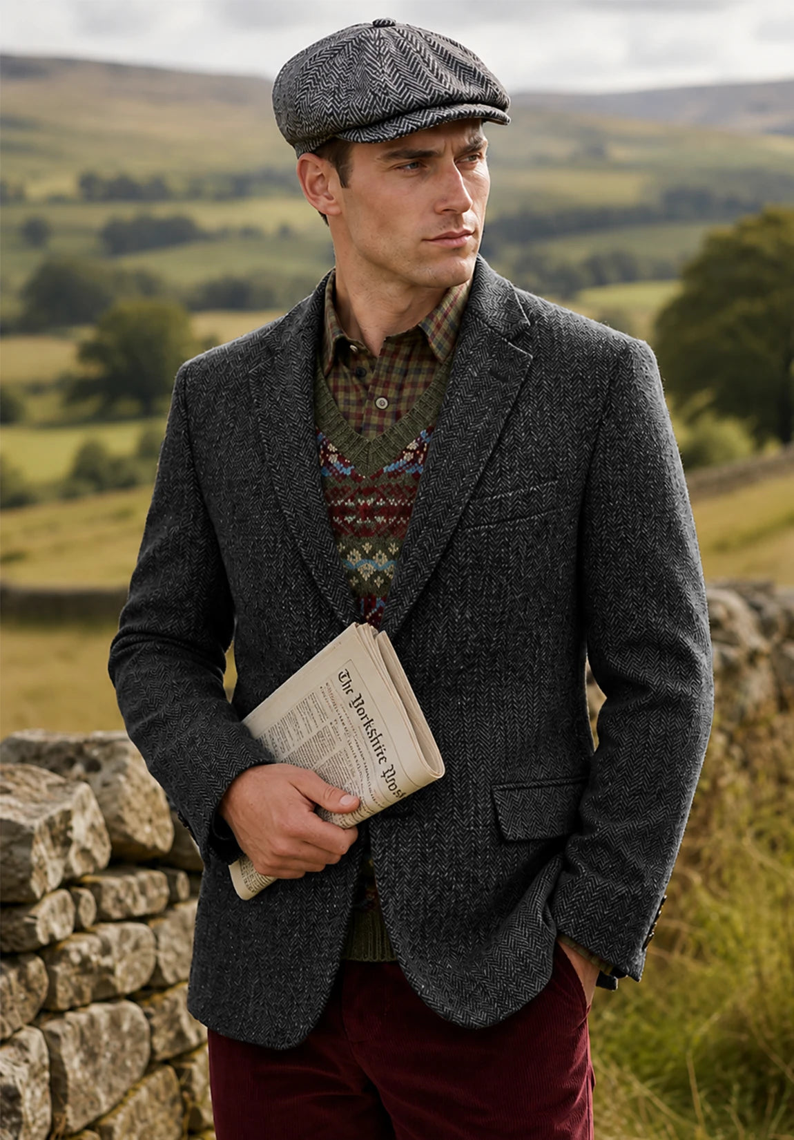 Men's dark gray herringbone jacket