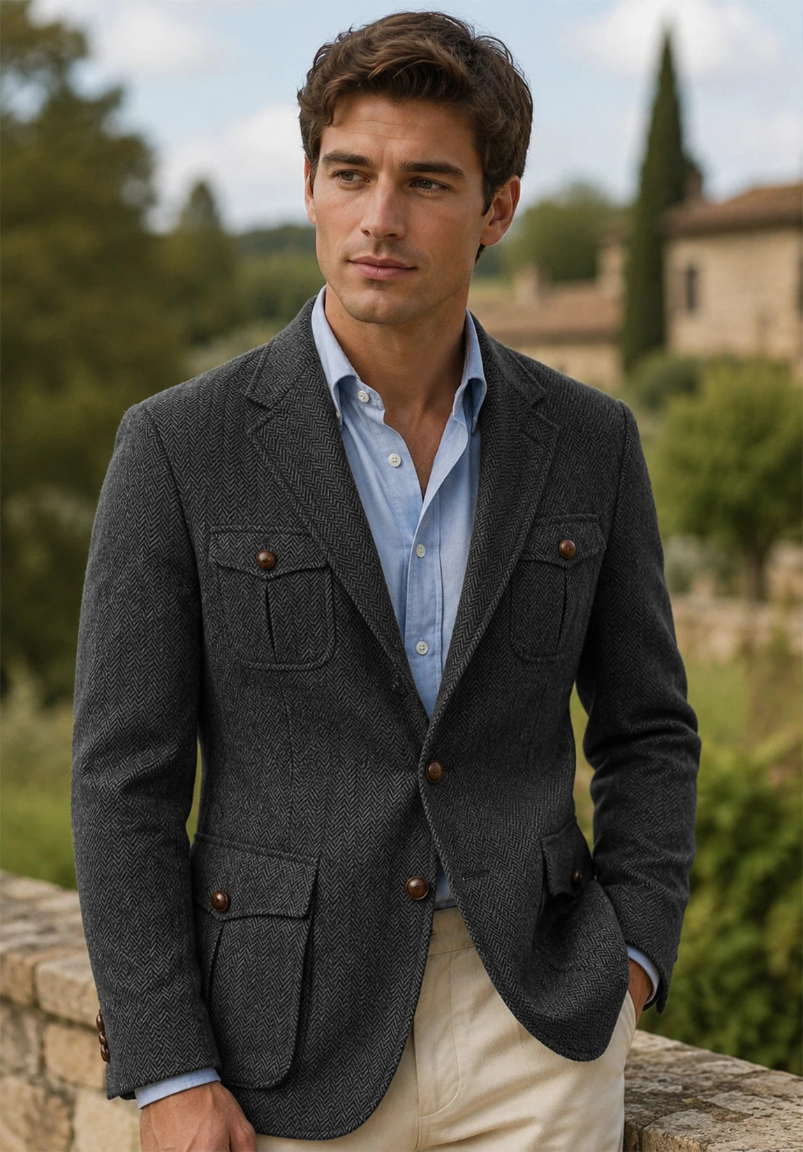 Men's dark gray herringbone jacket