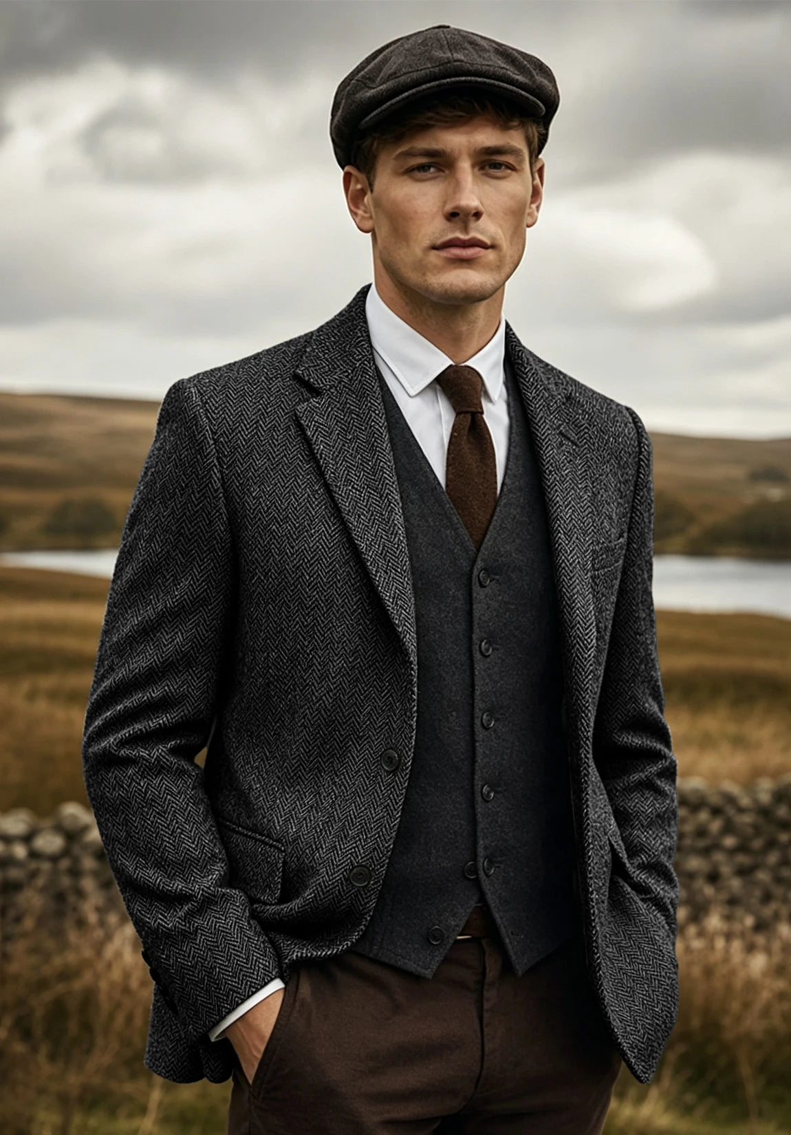 Men's dark gray herringbone jacket