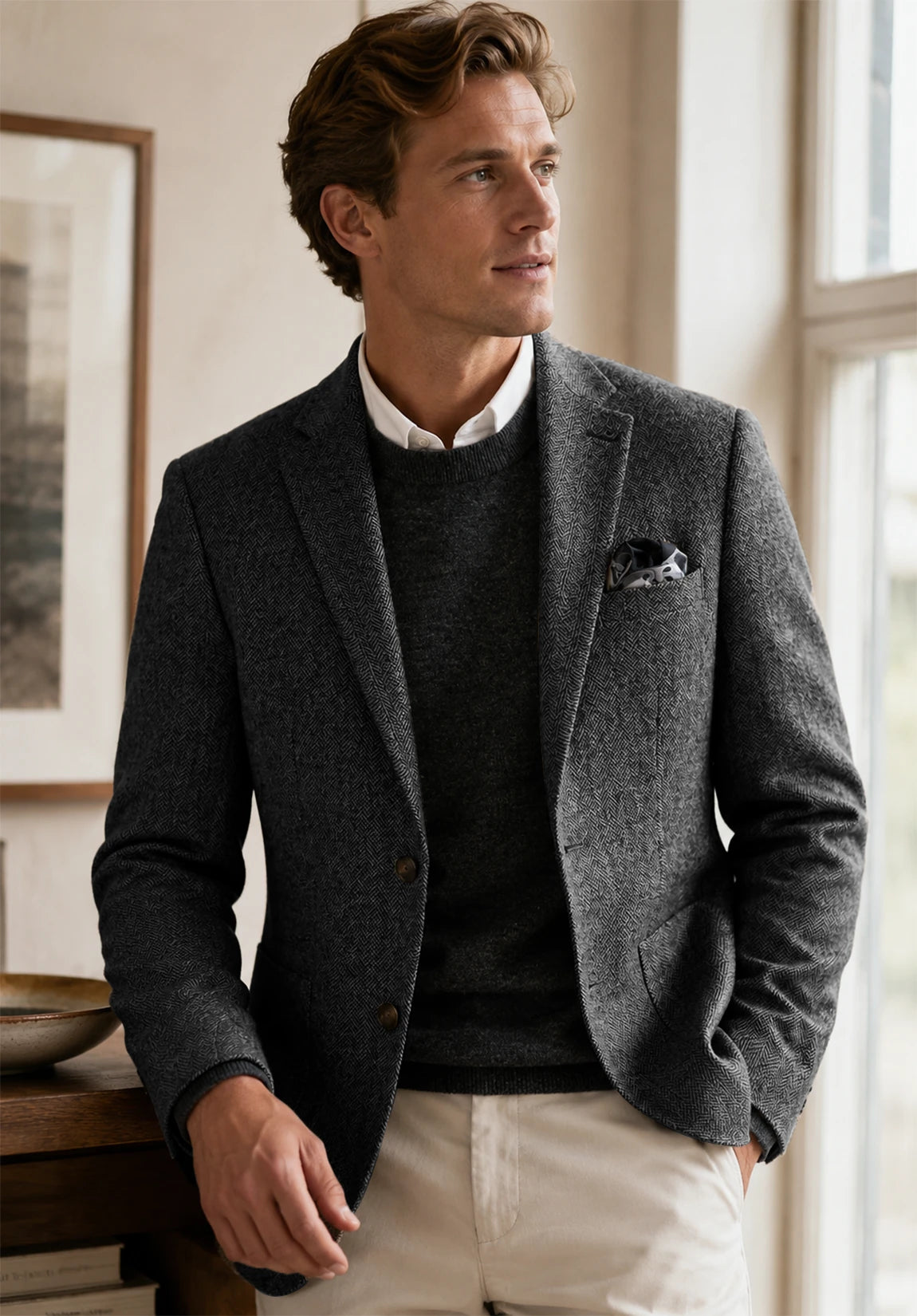Men's dark gray herringbone jacket