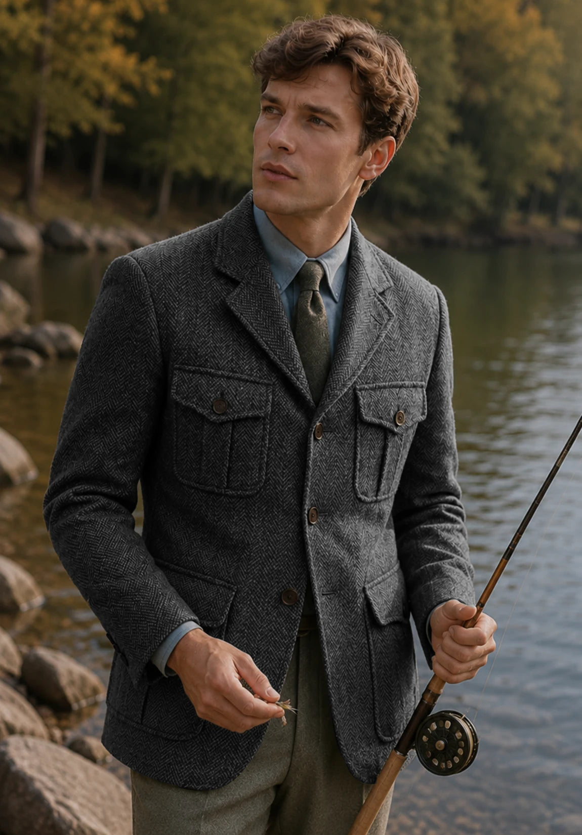 Men's dark gray herringbone jacket
