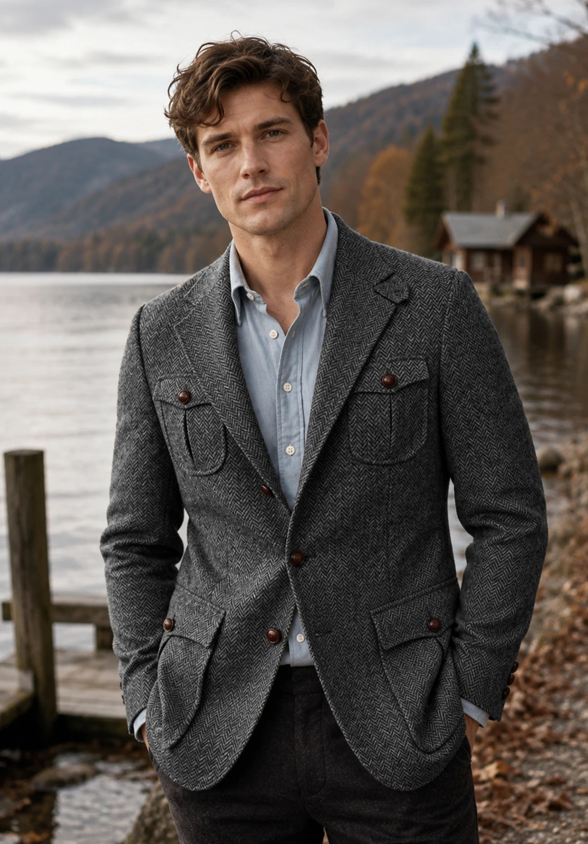 Men's dark gray herringbone jacket