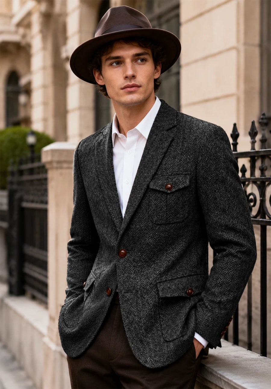 Men's dark gray herringbone jacket