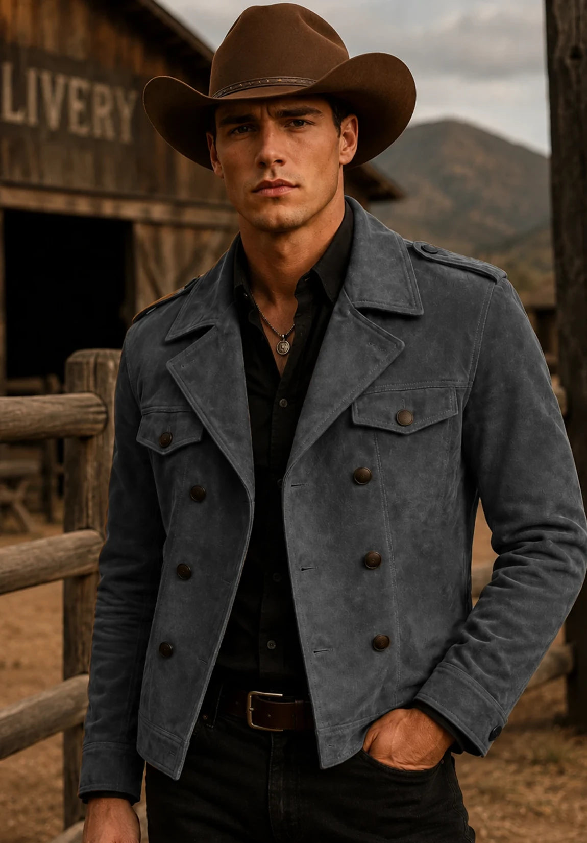 Men's dark gray suede jacket
