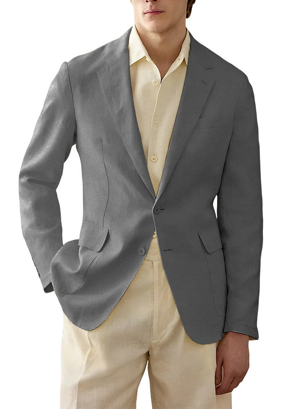 Men's Dark Grey Linen Blazer Jacket