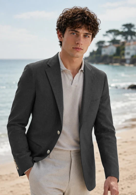 Men's Dark Grey Linen Blazer Jacket