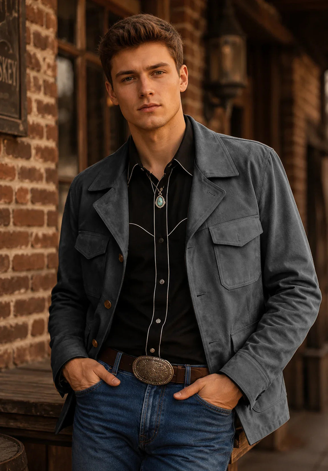 Men's dark gray suede jacket