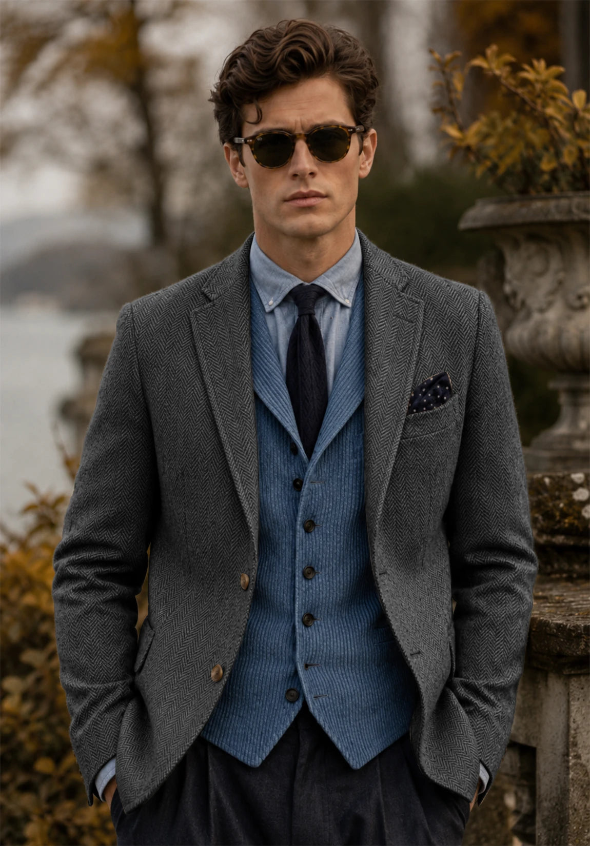 Men's dark gray herringbone jacket