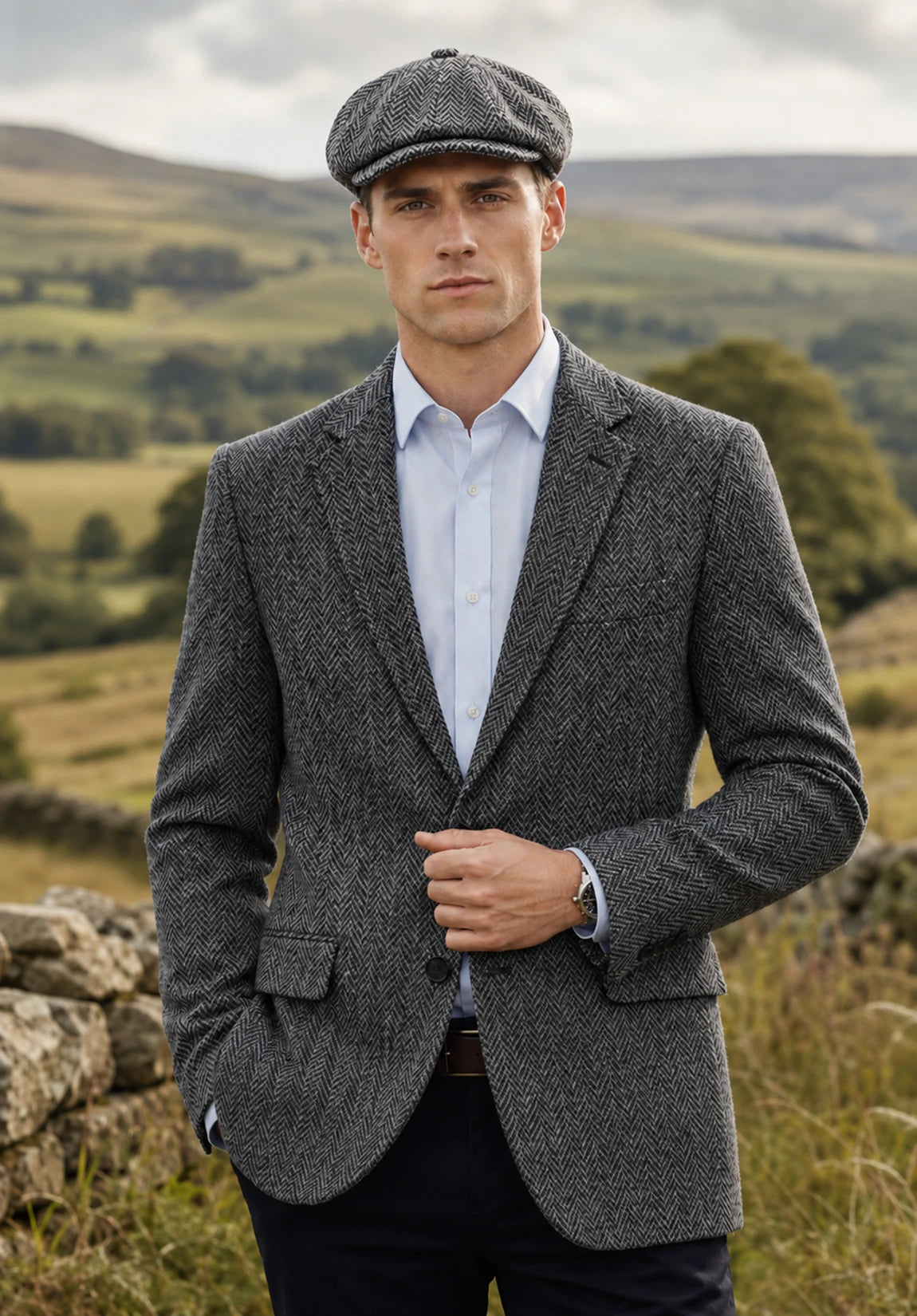 Men's dark gary herringbone jacket