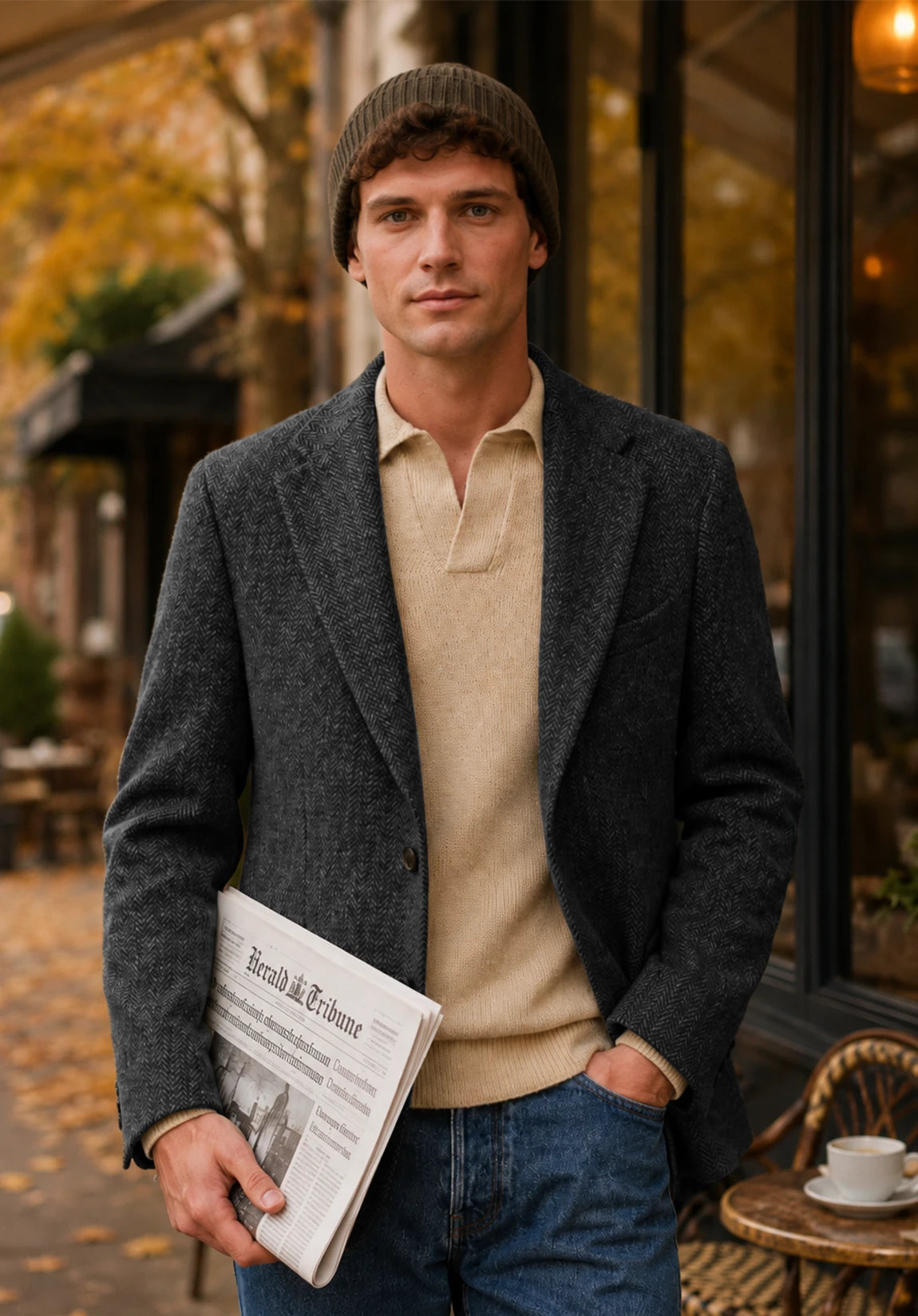 Men's dark gray herringbone jacket
