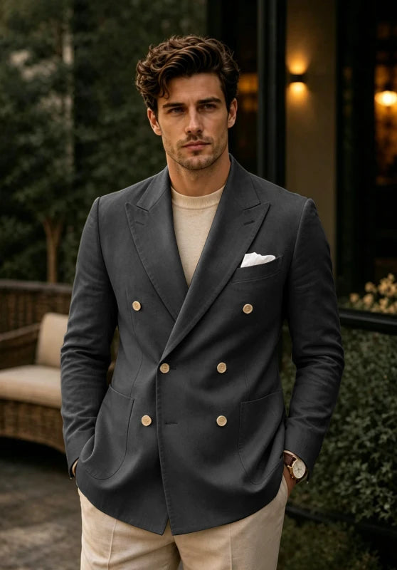 Men's Dark Grey Linen Blazer Jacket