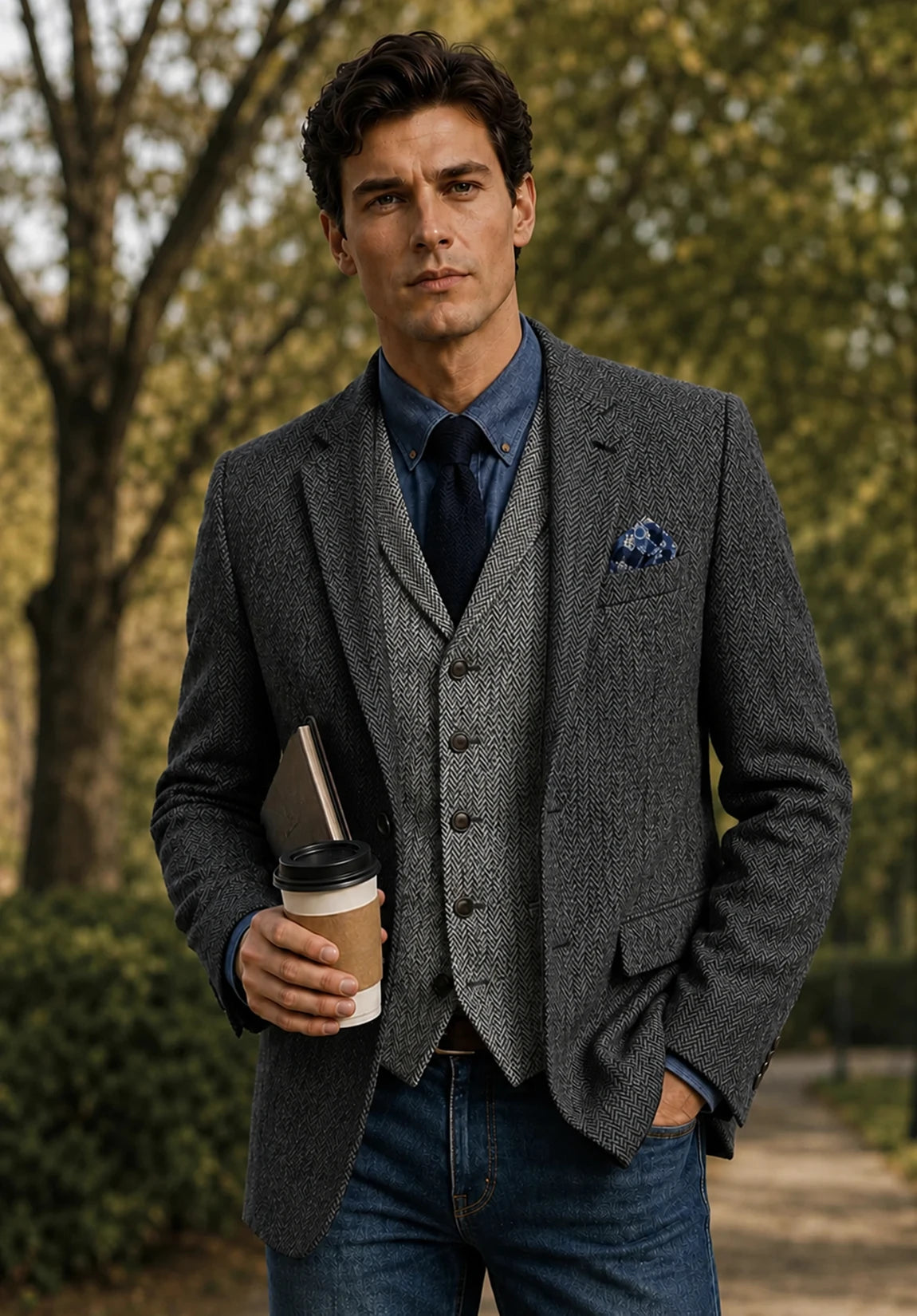 Men's dark gray herringbone jacket