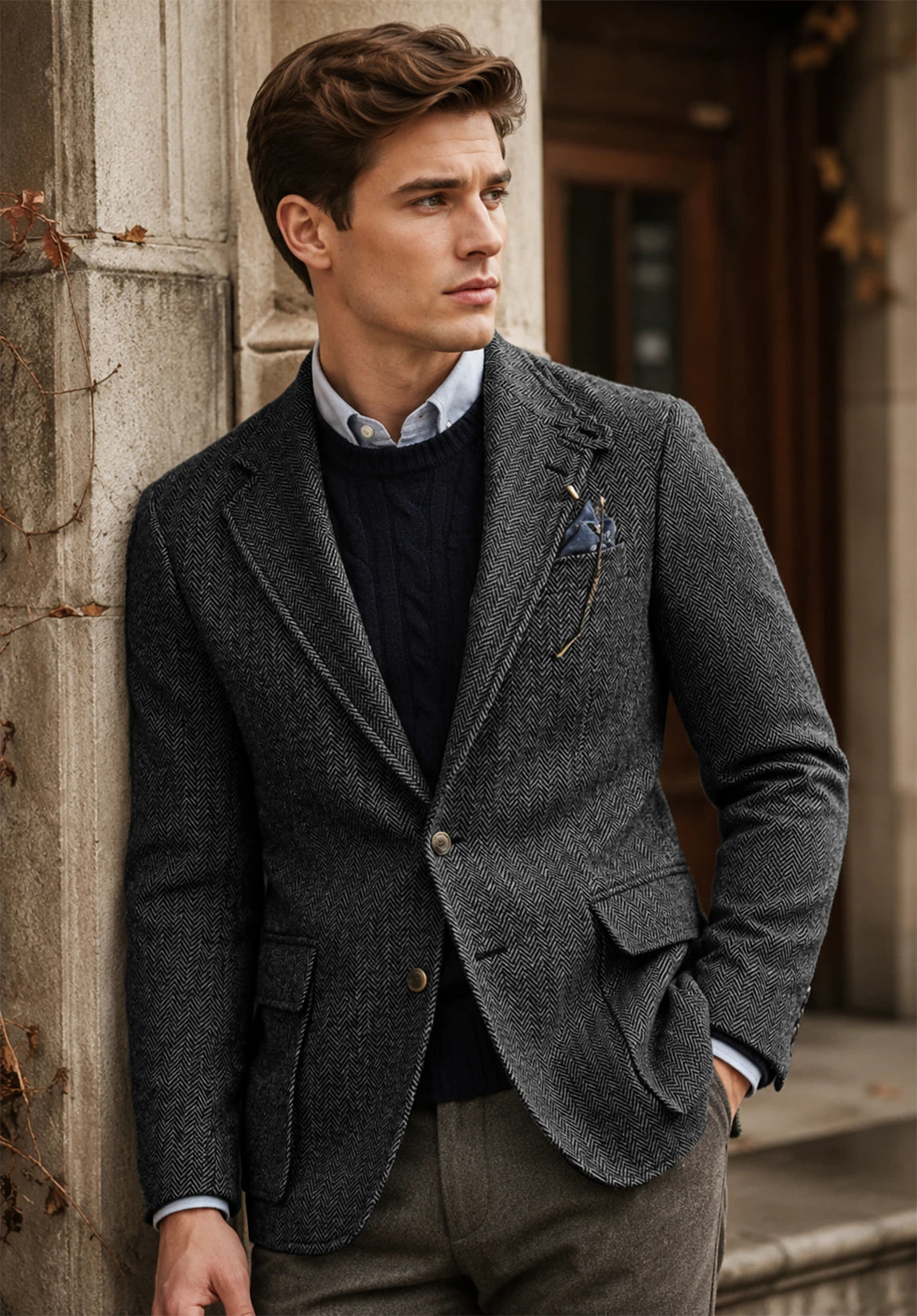 Men's dark gray herringbone jacket
