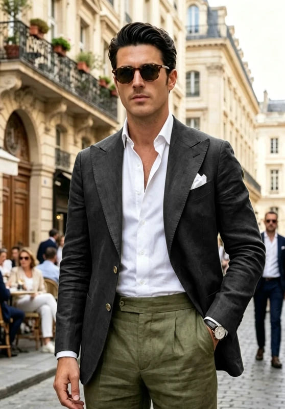 Men's Dark Grey Linen Blazer Jacket