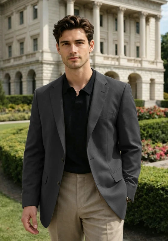 Men's Dark Grey Linen Blazer Jacket