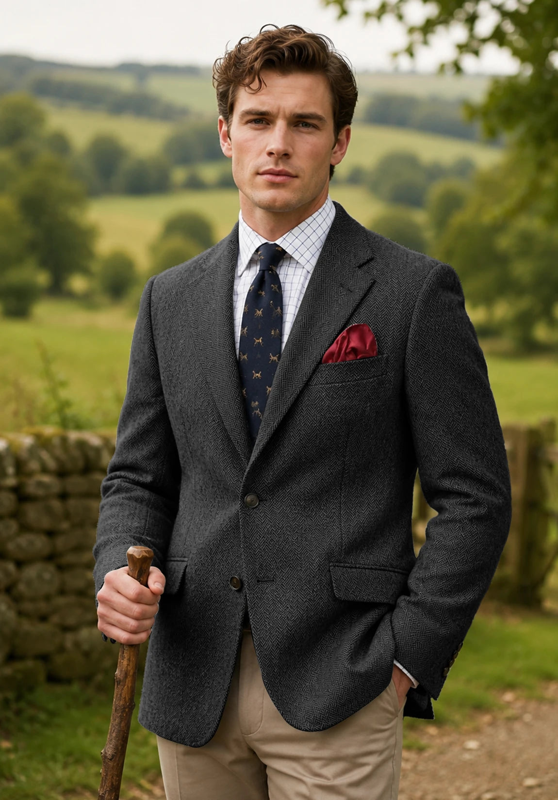 Men's dark gray herringbone jacket
