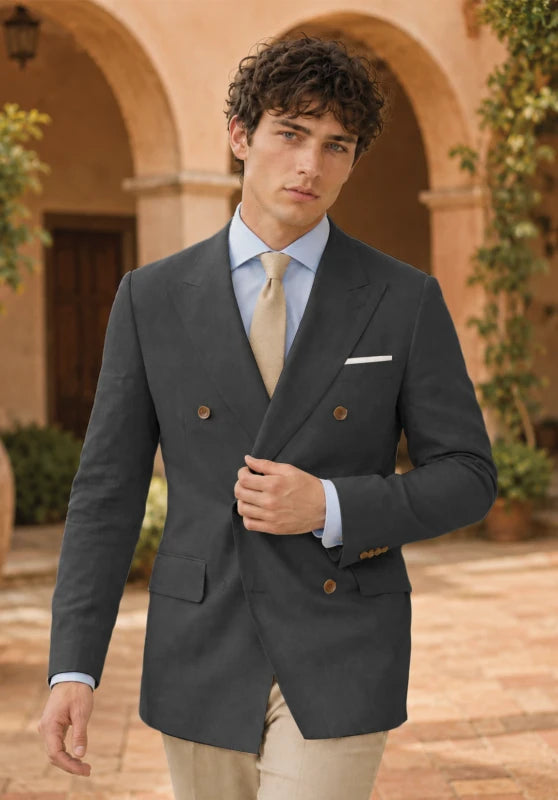 Men's Dark Grey Linen Blazer Jacket